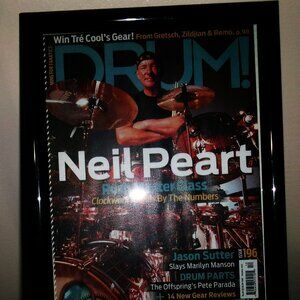 rush neil peart mint official drum mag metal framed glass tribute - drums 2112
